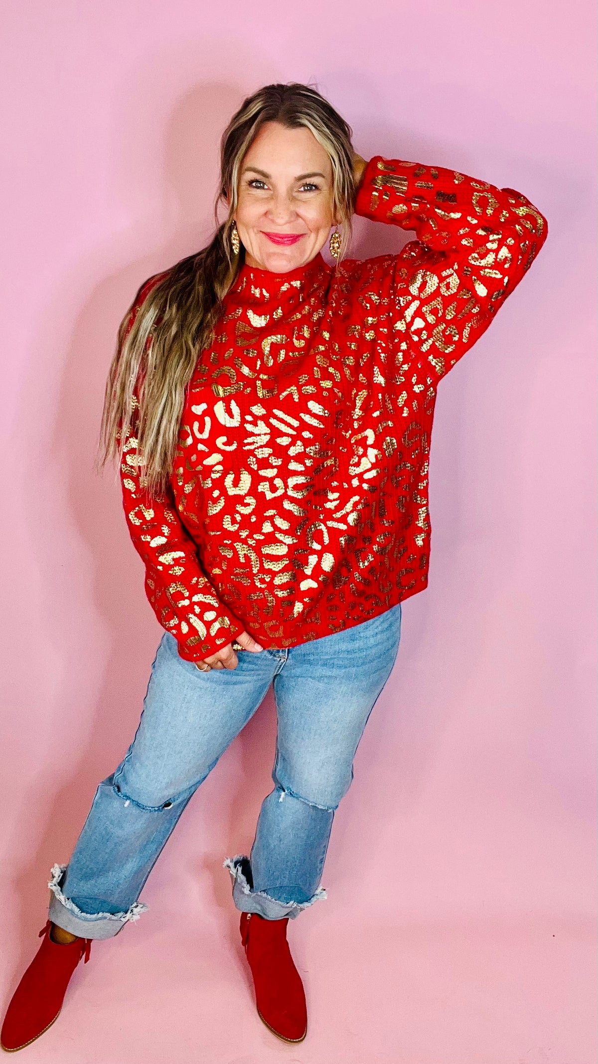 8-11446 Red Lila Sweater-Sweater-Broken Boutique-Palestine-TX