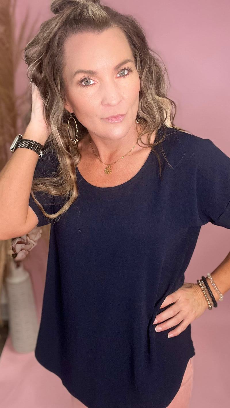 Navy Celine Top-Blouses-Broken Boutique-Palestine-TX