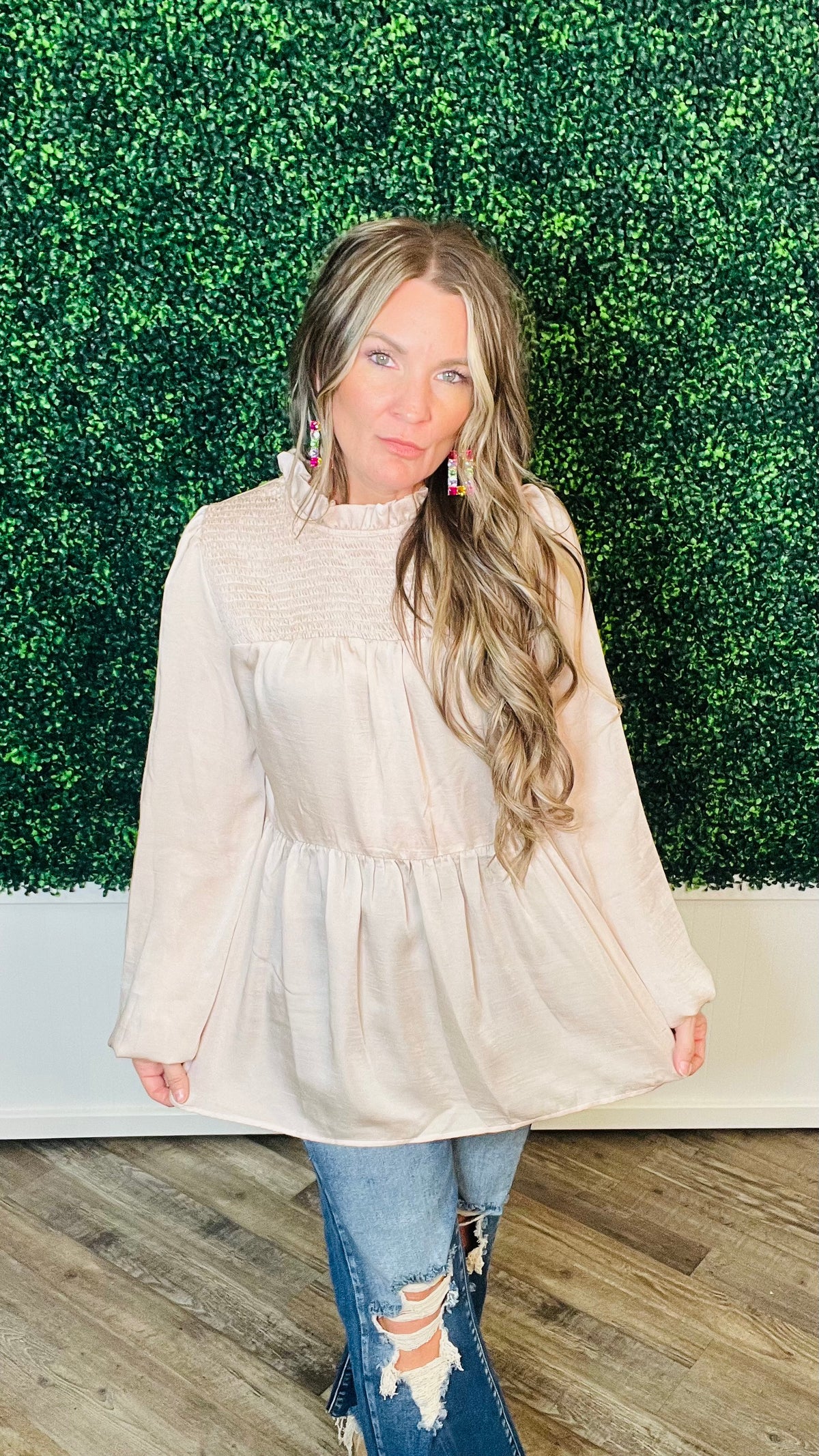 8-12100 Champagne Davane Top-Blouses-Broken Boutique-Palestine-TX
