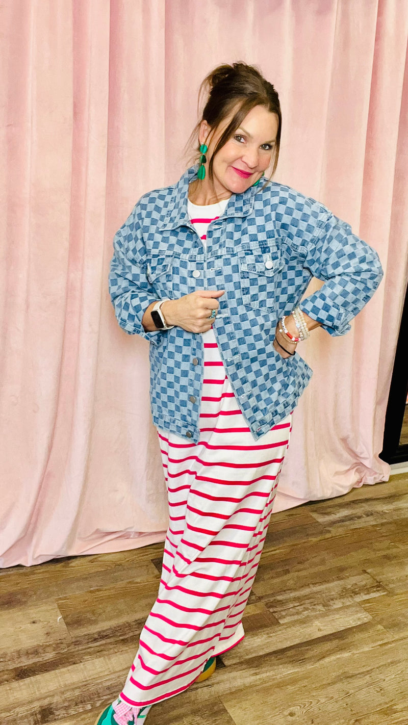 Charly Check denim jacket-Denim Jacket-Broken Boutique-Palestine-TX