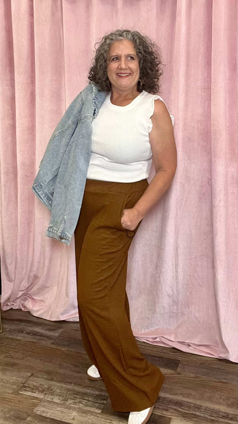 Coastal Chic Brown Trouser Bottoms-Bottoms-Broken Boutique-Palestine-TX