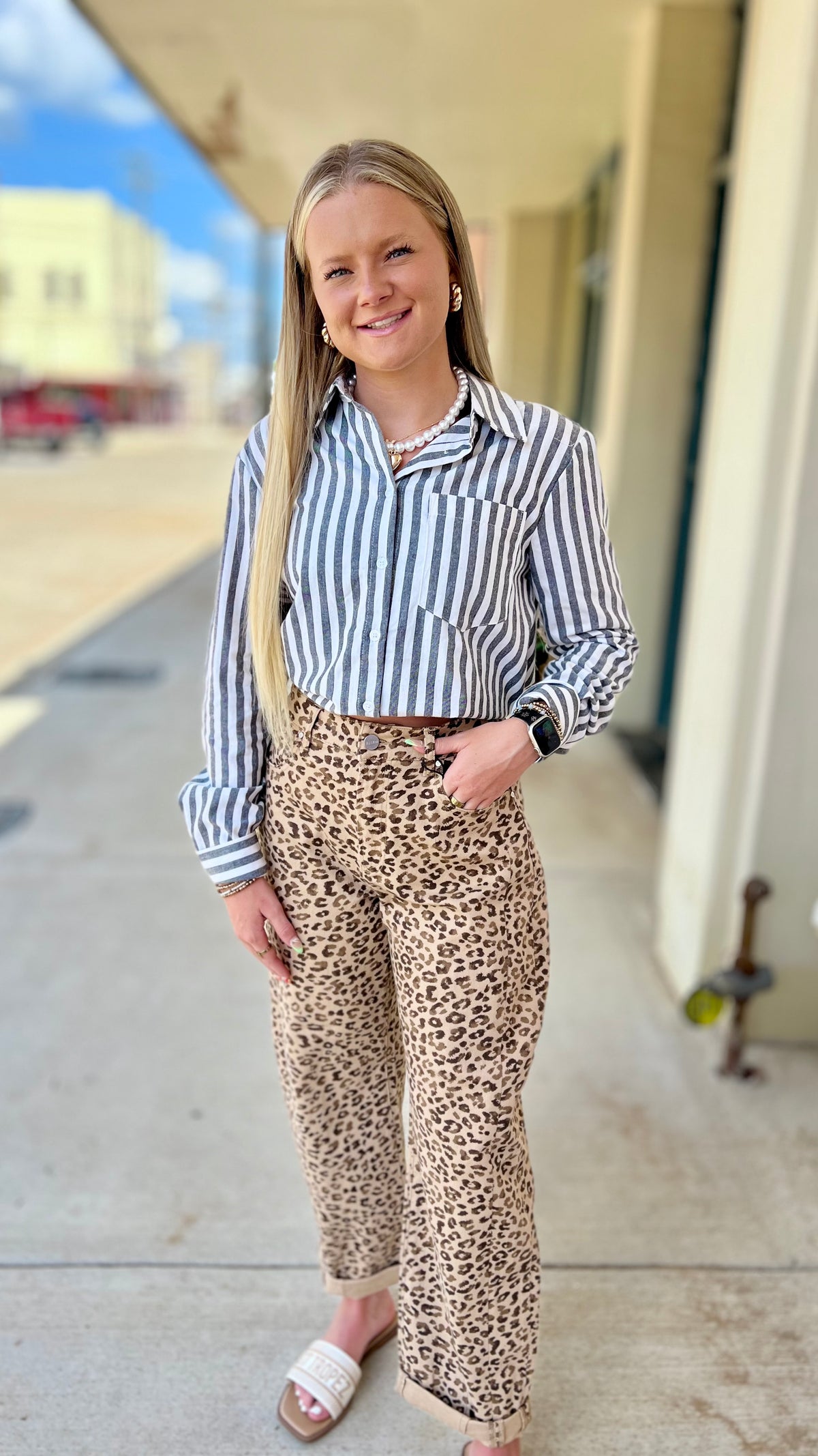City Stripe Long Sleeve Blouse