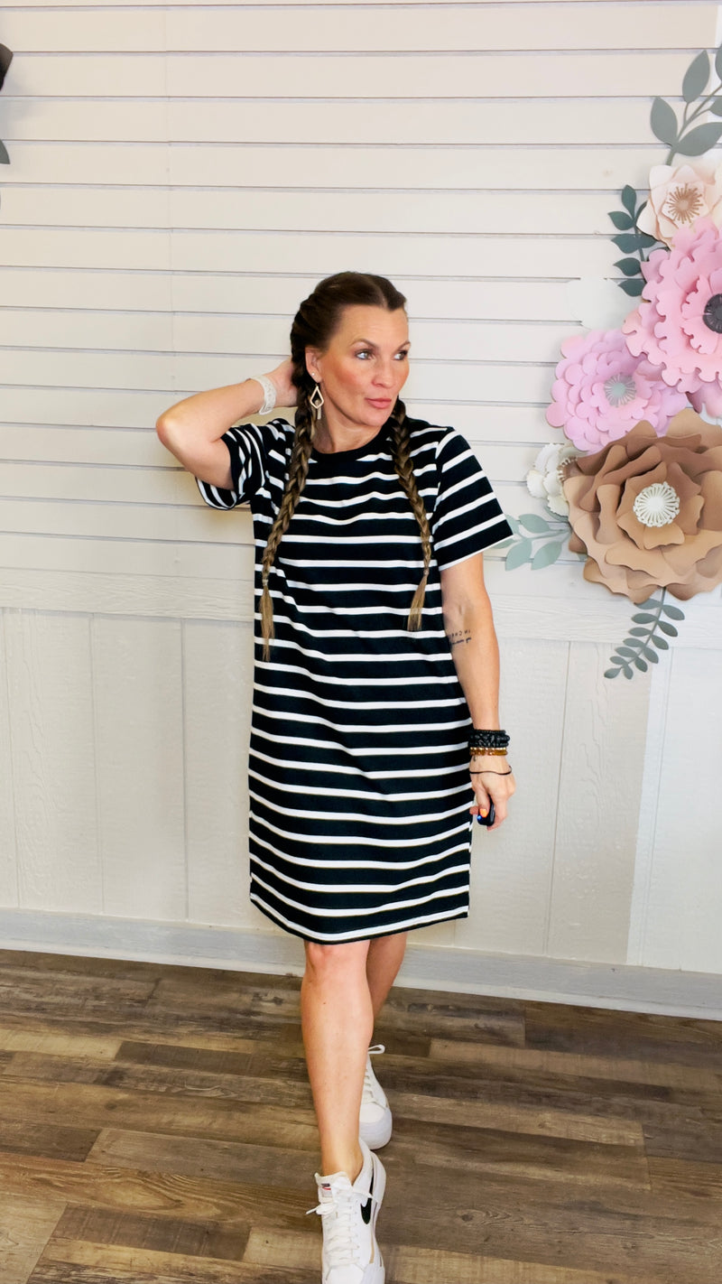Black Stripe Maura Dress-Dresses-Broken Boutique-Palestine-TX