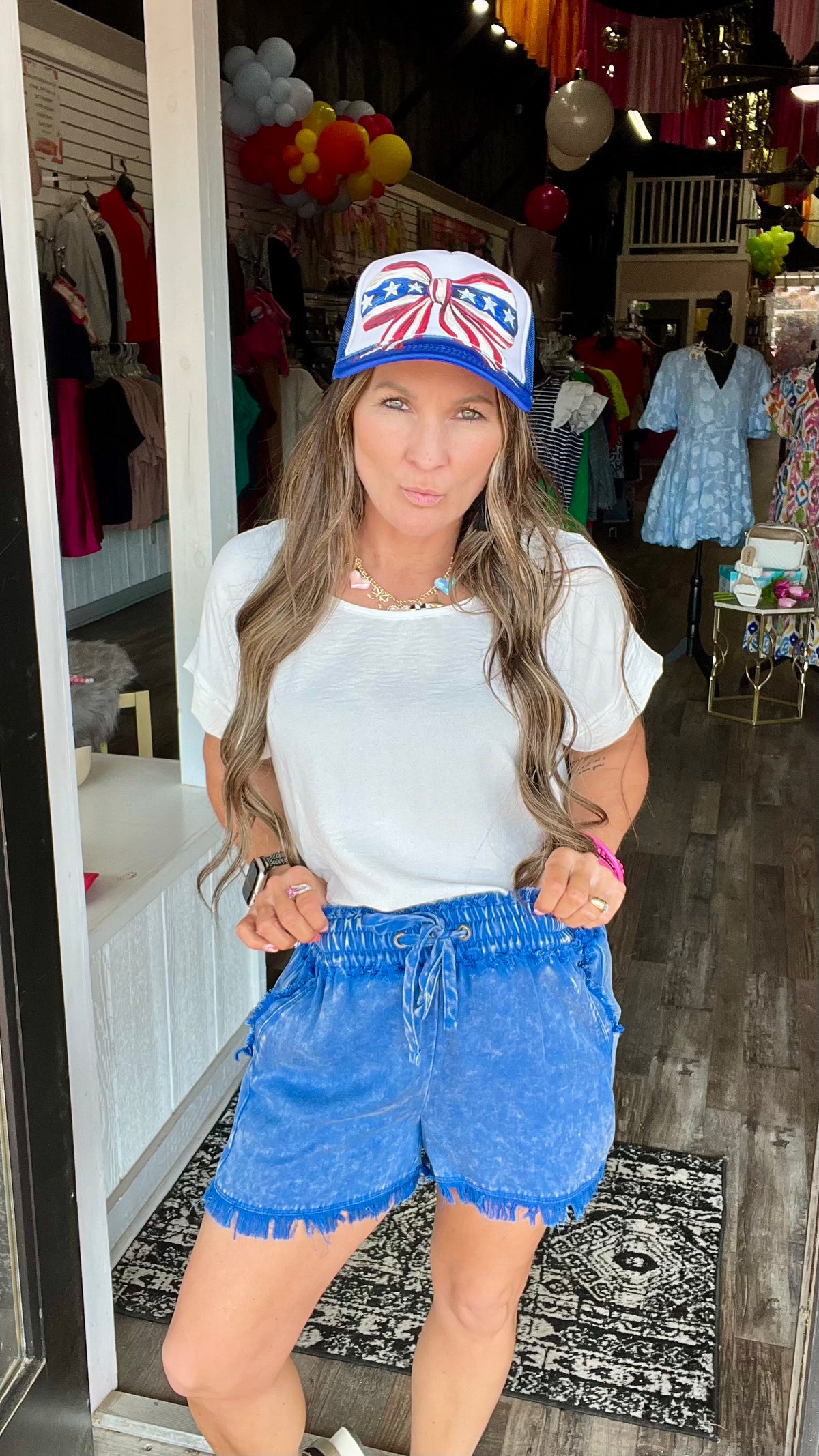 3-7274 Blue Lindsey Shorts-denim shorts-Broken Boutique-Palestine-TX