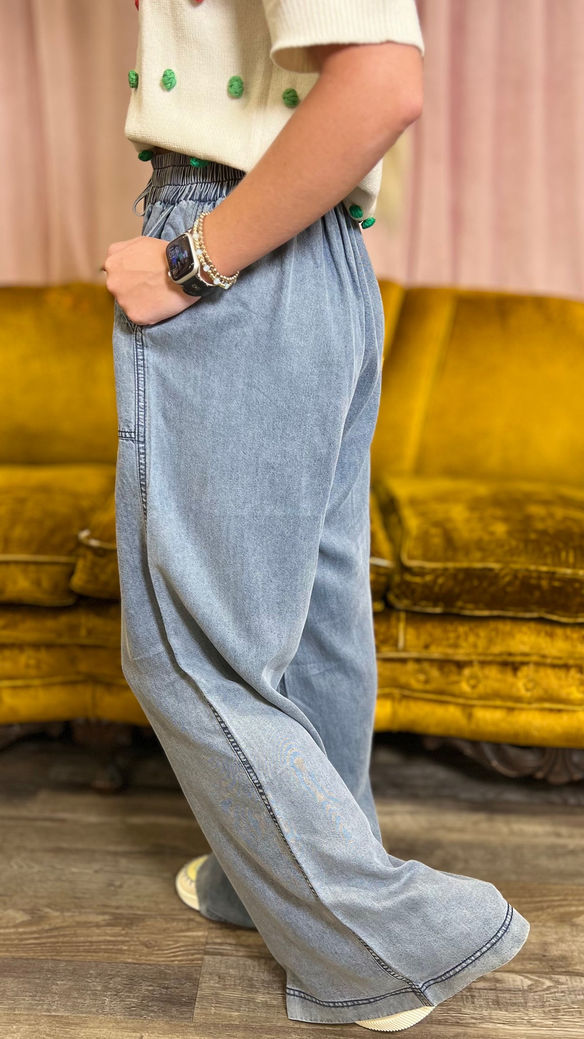 Weekend Whimsy Washed Denim Pants-Denim-Broken Boutique