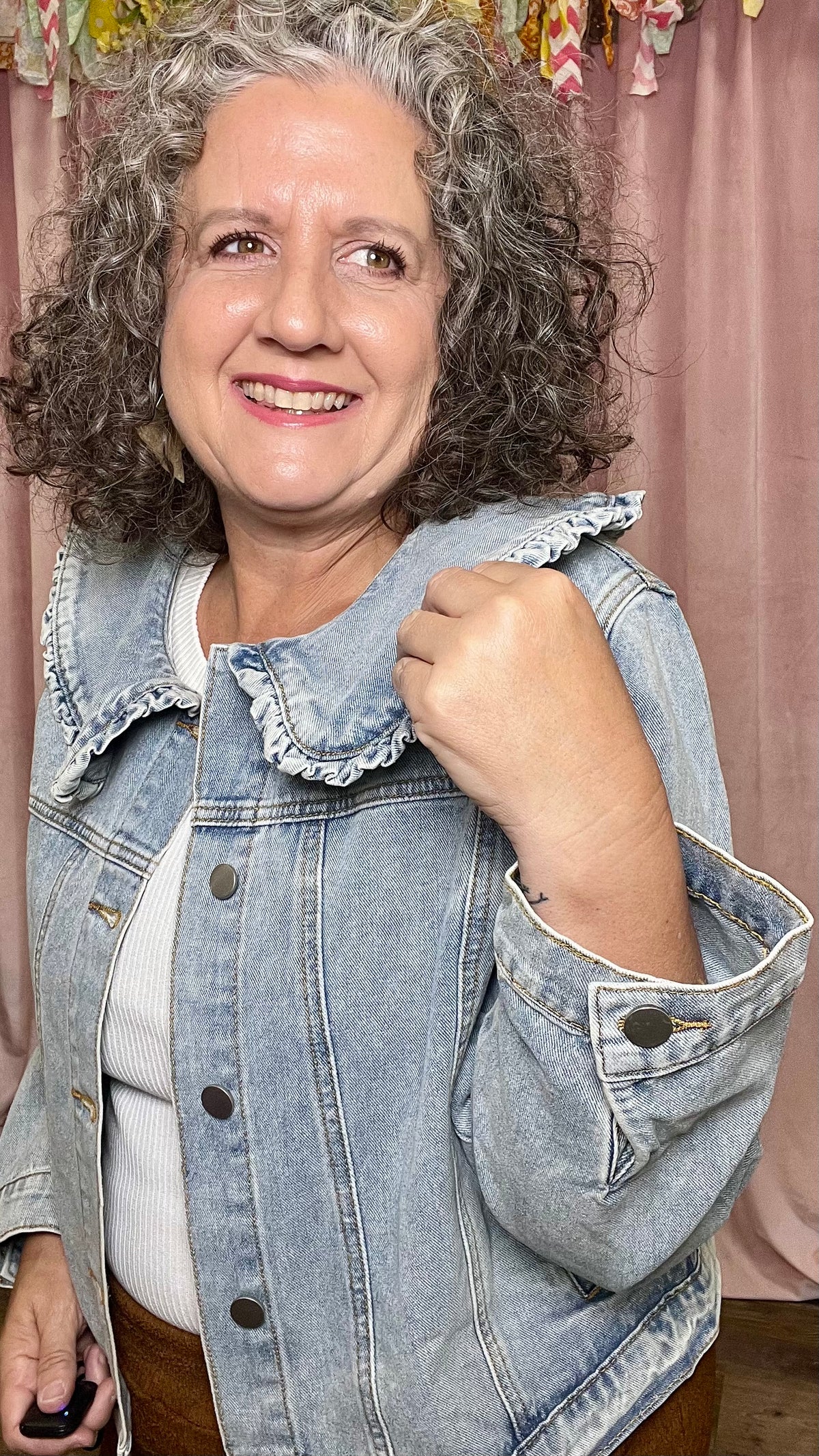 Frill Seeker Denim Jacket-Denim Jacket-Broken Boutique-Palestine-TX