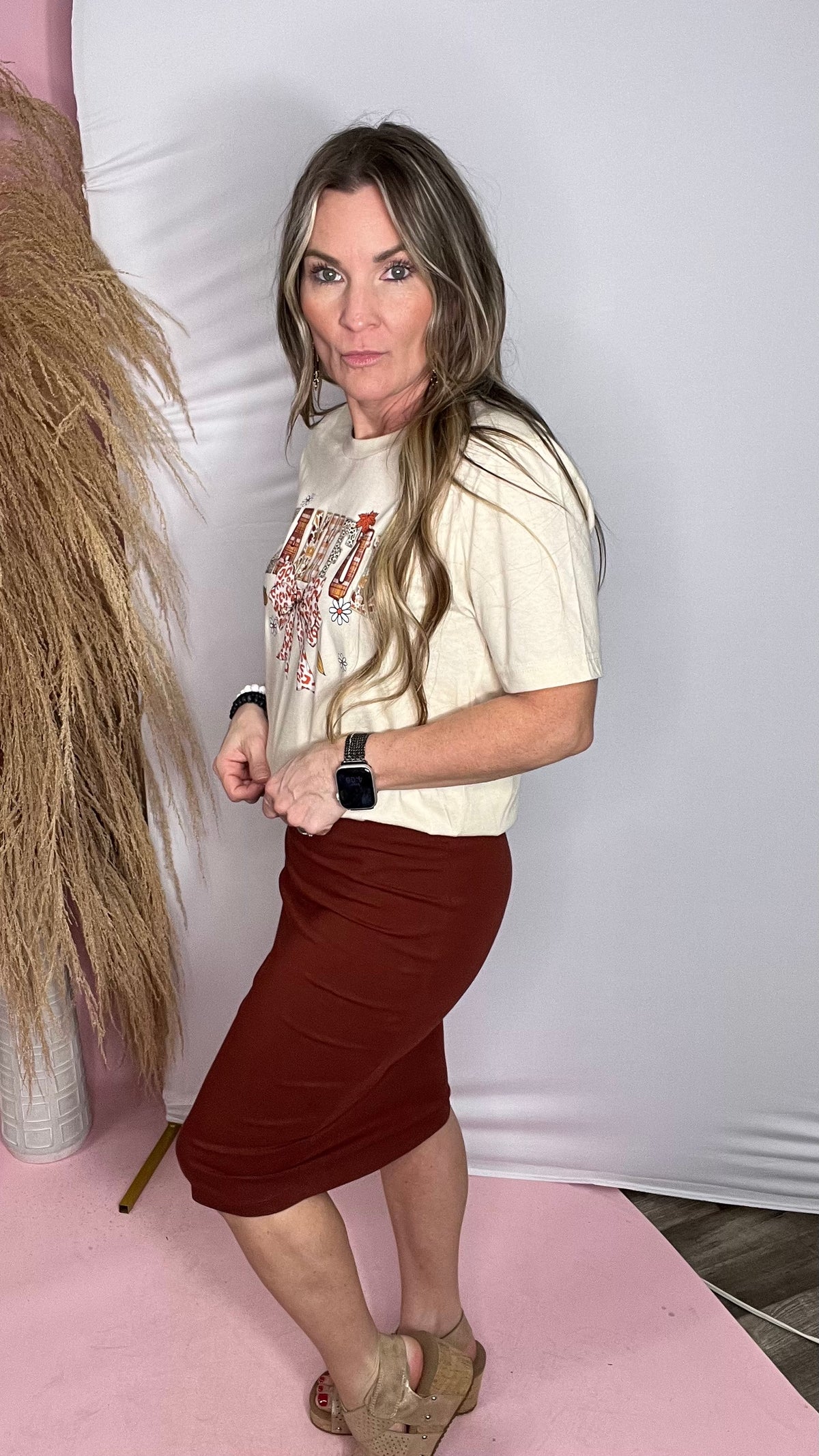 11-4562 Rust Lynn Skirt-knee skirt-Broken Boutique-Palestine-TX