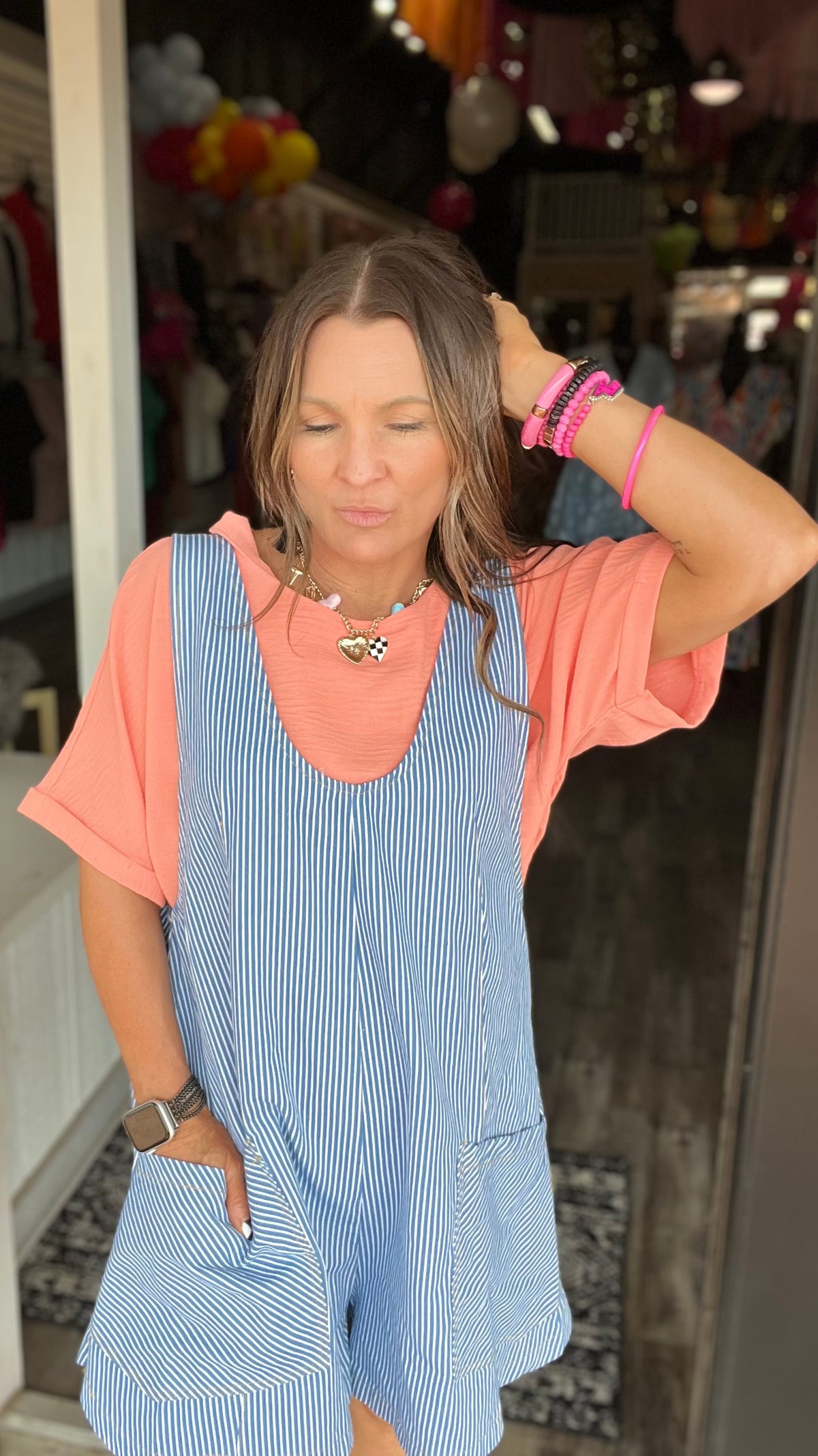 3-9767 Blue Tiffany Short Overalls-bottoms-Broken Boutique-Palestine-TX