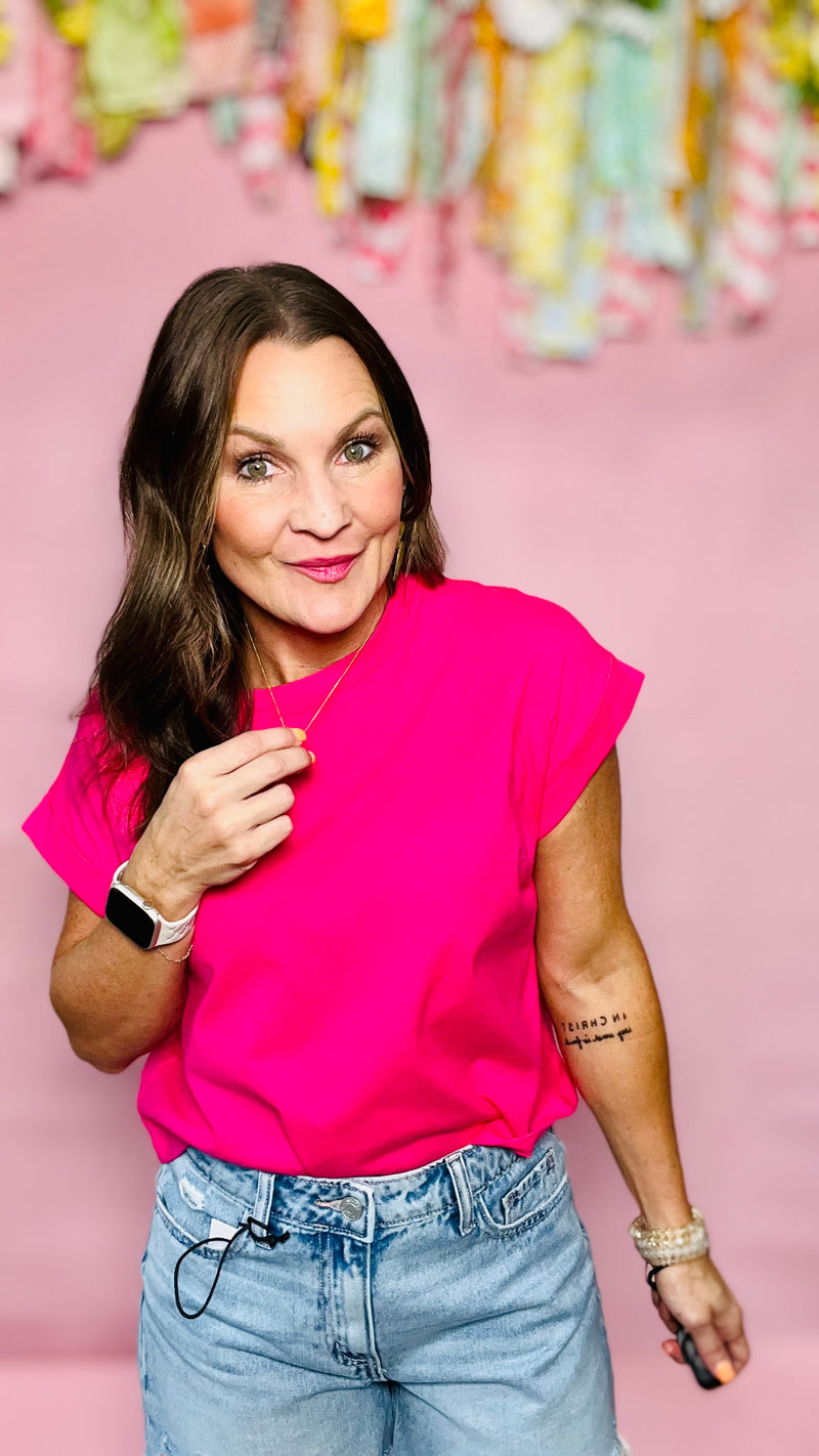 Hot Pink Mona Top-T shirt-Broken Boutique-Palestine-TX