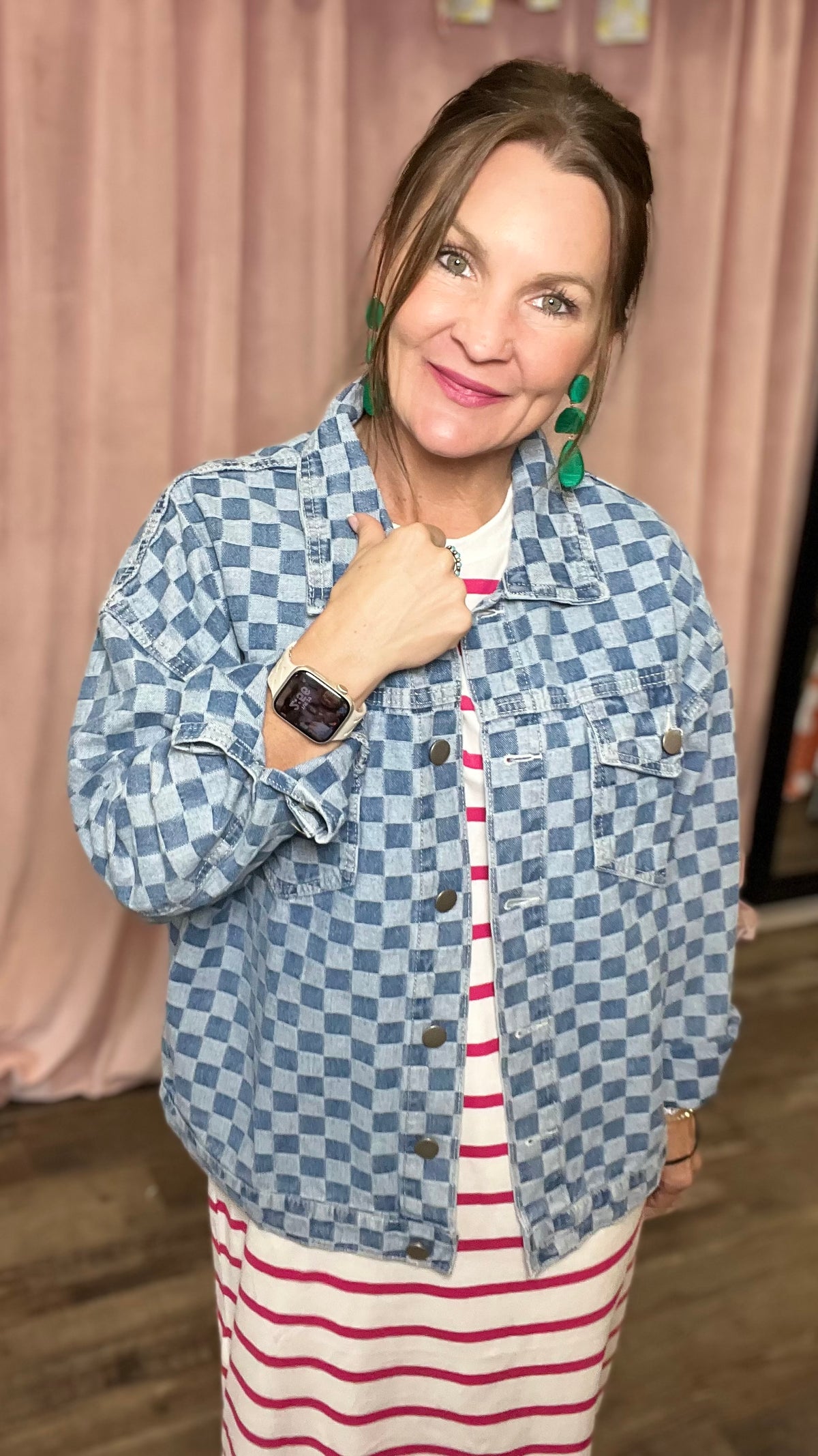 Charly Check denim jacket-Denim Jacket-Broken Boutique-Palestine-TX