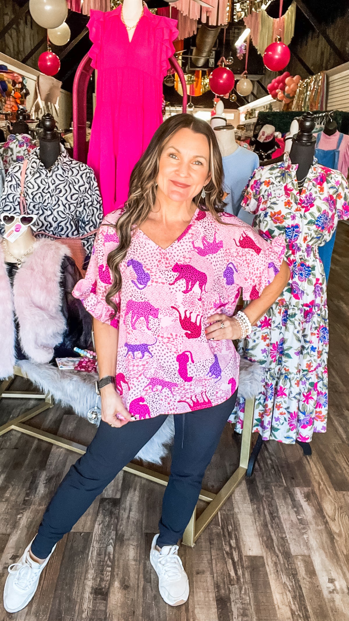 3-7109 Pink Leopard Alex Top-Blouses-Broken Boutique-Palestine-TX