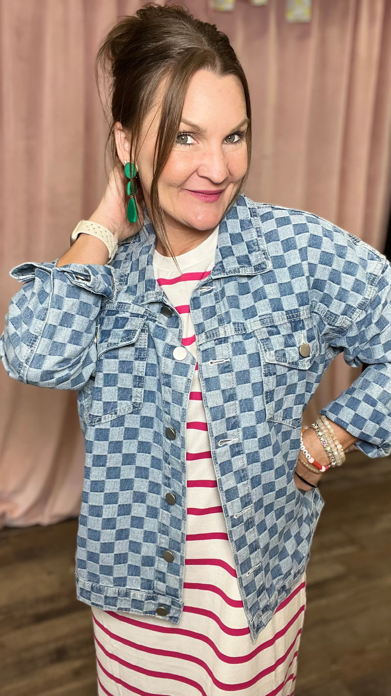Charly Check denim jacket-Denim Jacket-Broken Boutique-Palestine-TX