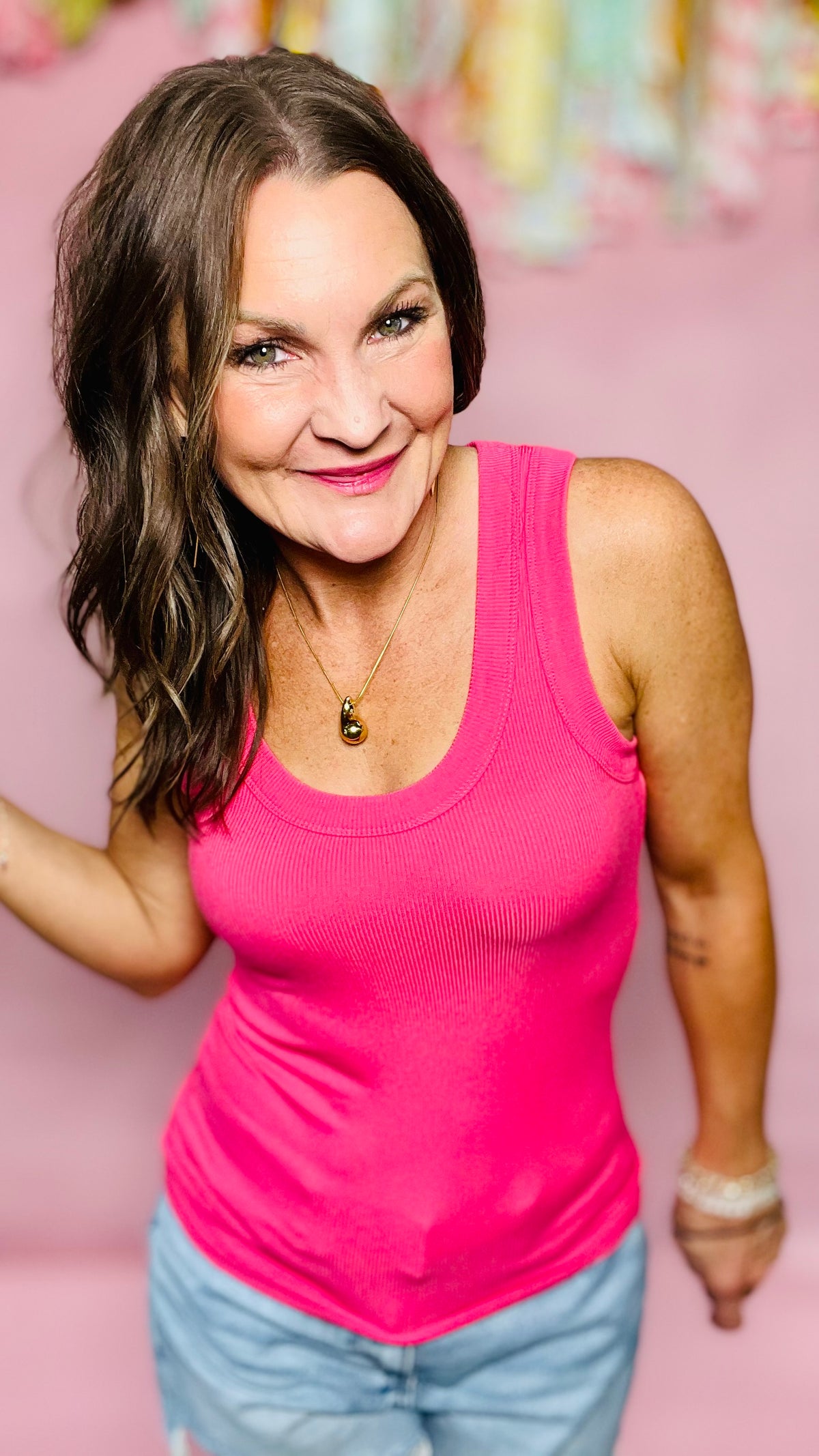 Fuchsia Stephanie Tank Top-sleeveless-Broken Boutique-Palestine-TX