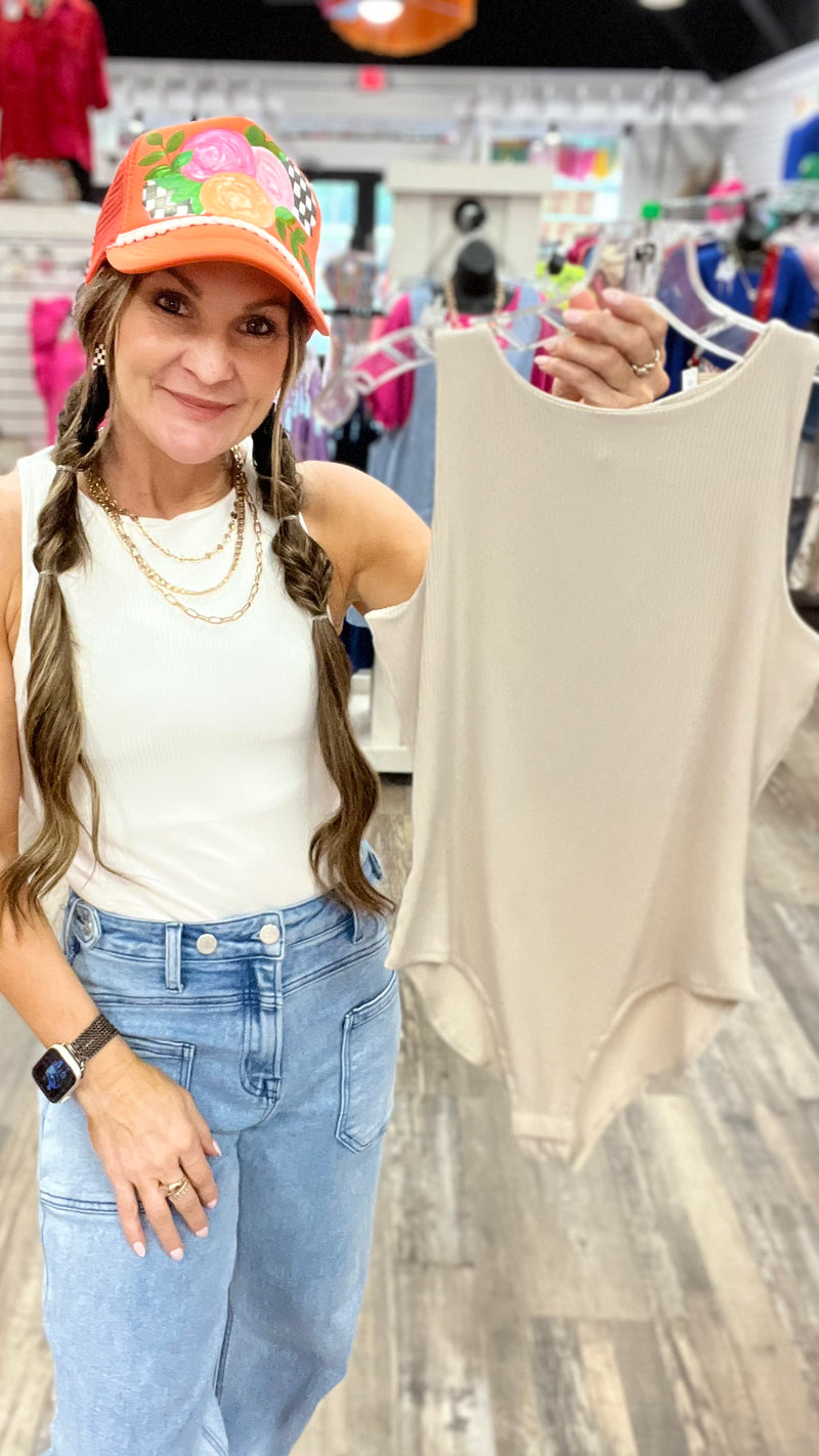 Off White Krystal Bodysuit-sleeveless-Broken Boutique-Palestine-TX