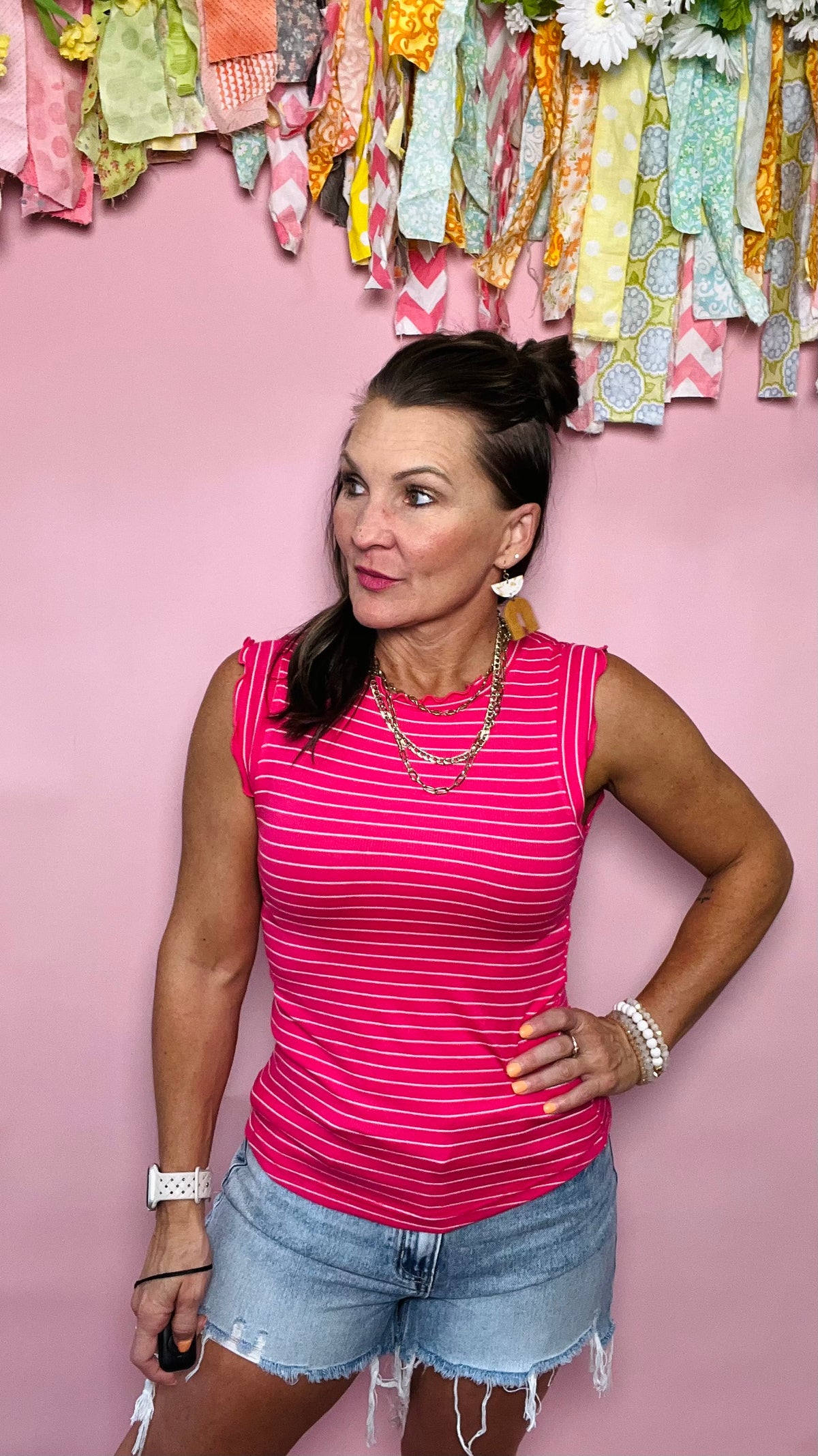 Hot Pink Stripe Janet Top-Sleeveless-Broken Boutique-Palestine-TX
