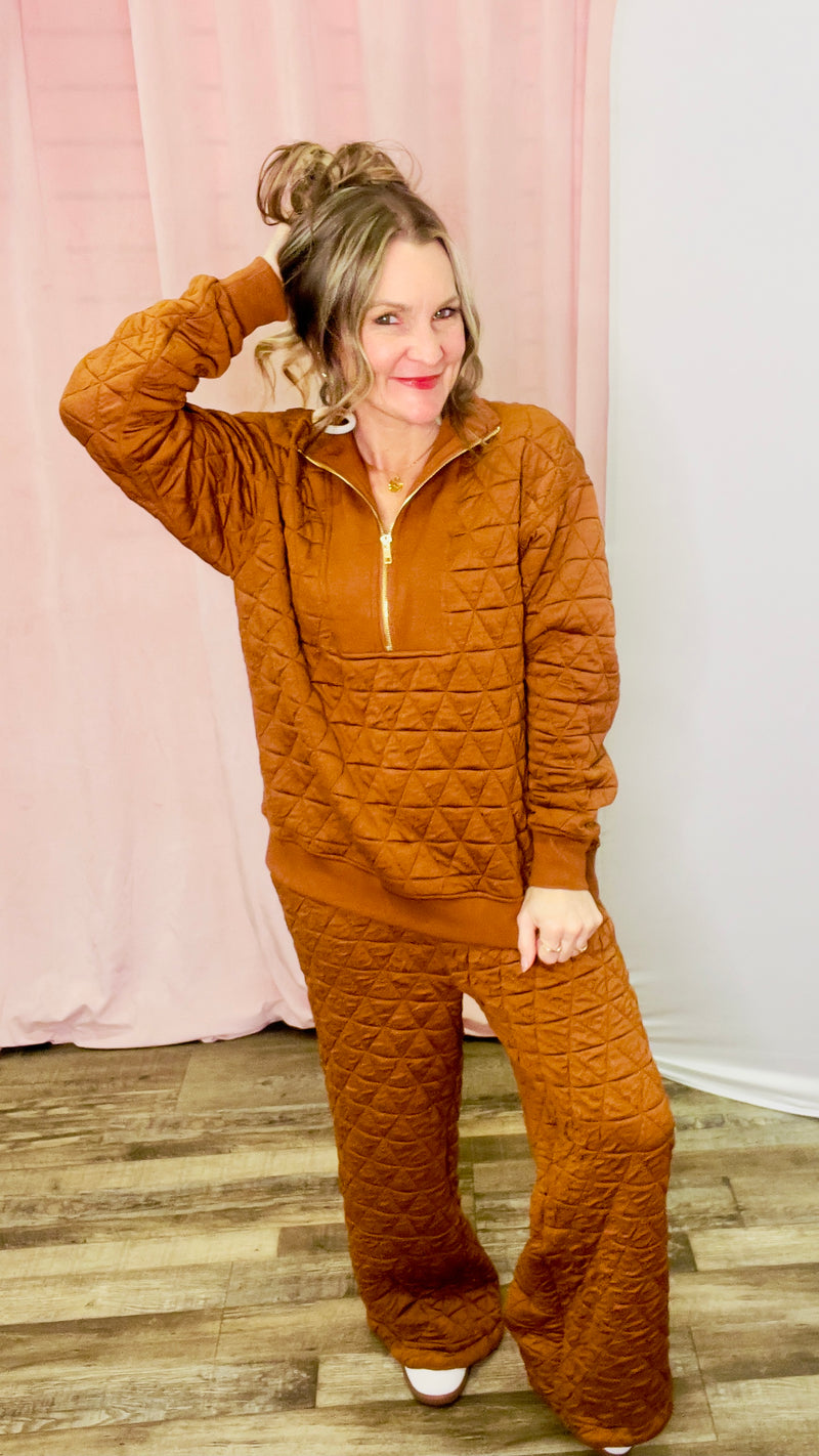 1-9004 Brown Quilted Bottoms-bottoms-Broken Boutique-Palestine-TX