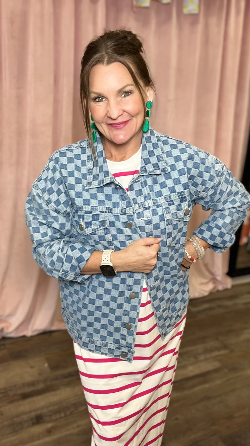 Charly Check denim jacket-Denim Jacket-Broken Boutique-Palestine-TX