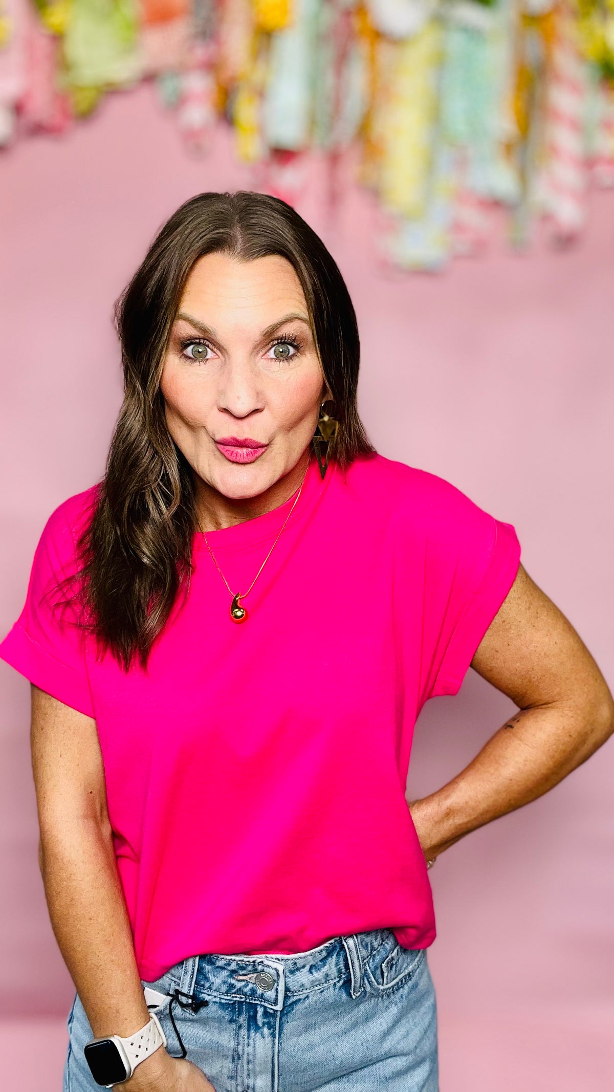Hot Pink Mona Top-T shirt-Broken Boutique-Palestine-TX