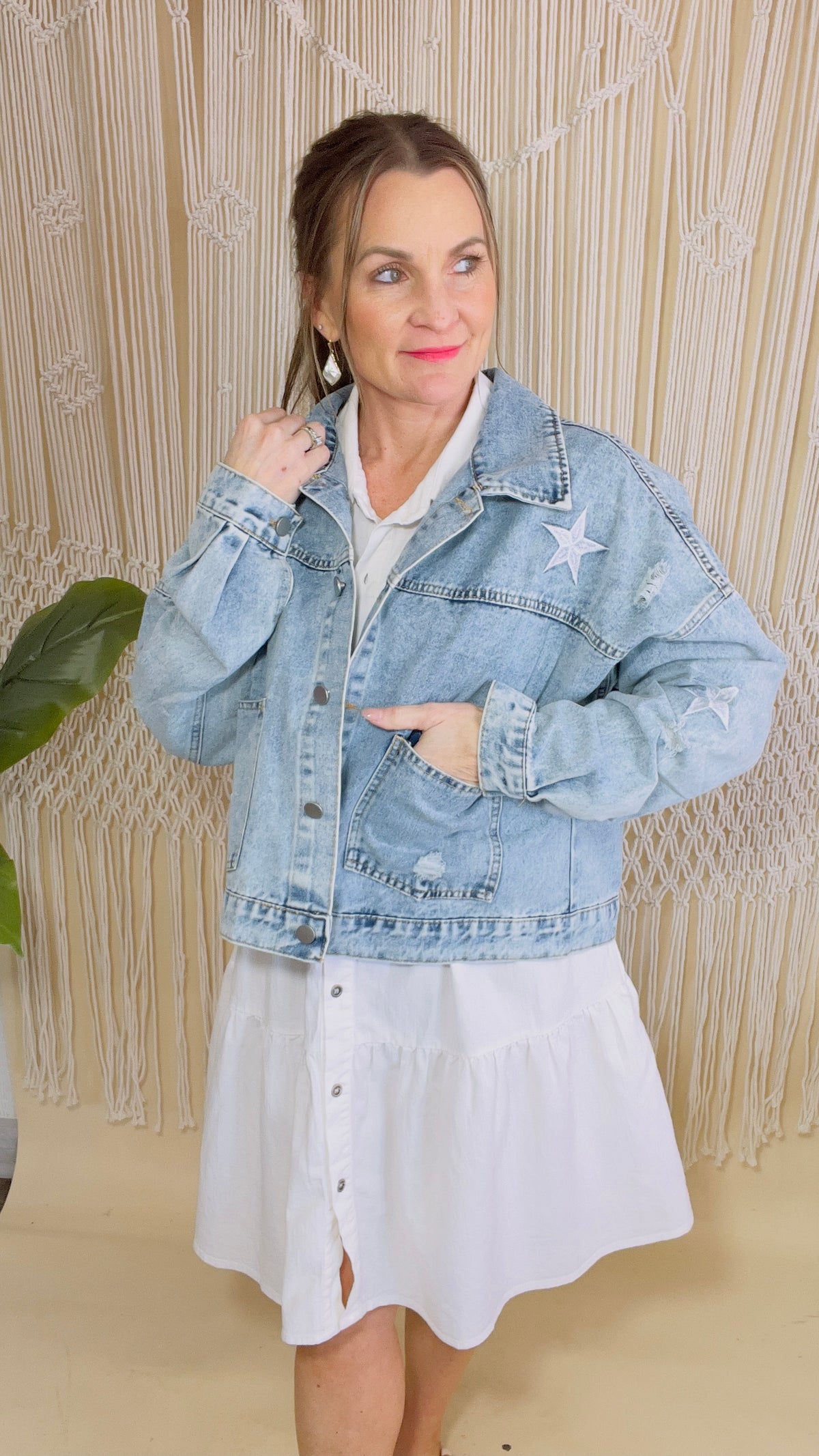 2-Stella Light Wash Denim Jacket-Denim Jacket-Broken Boutique-Palestine-TX