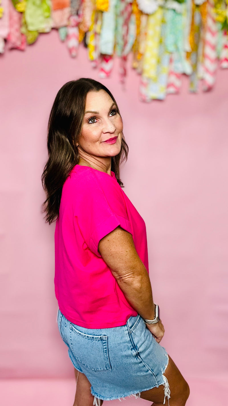 Hot Pink Mona Top-T shirt-Broken Boutique-Palestine-TX