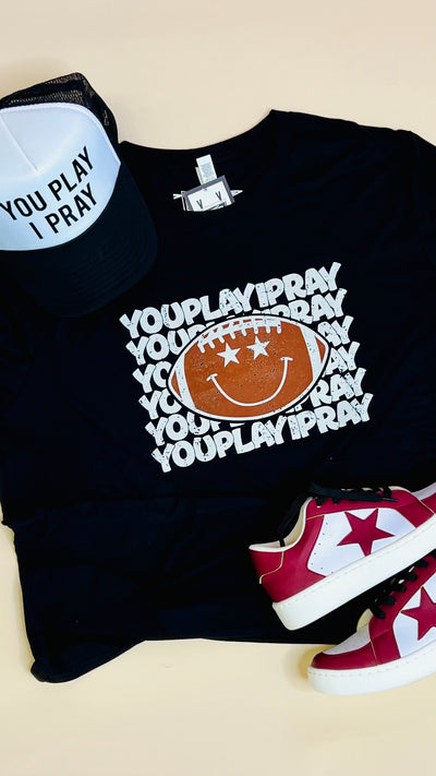 8-Hat You Play I Pray-Trucker Hat-Black and White-Broken Boutique-Palestine-TX