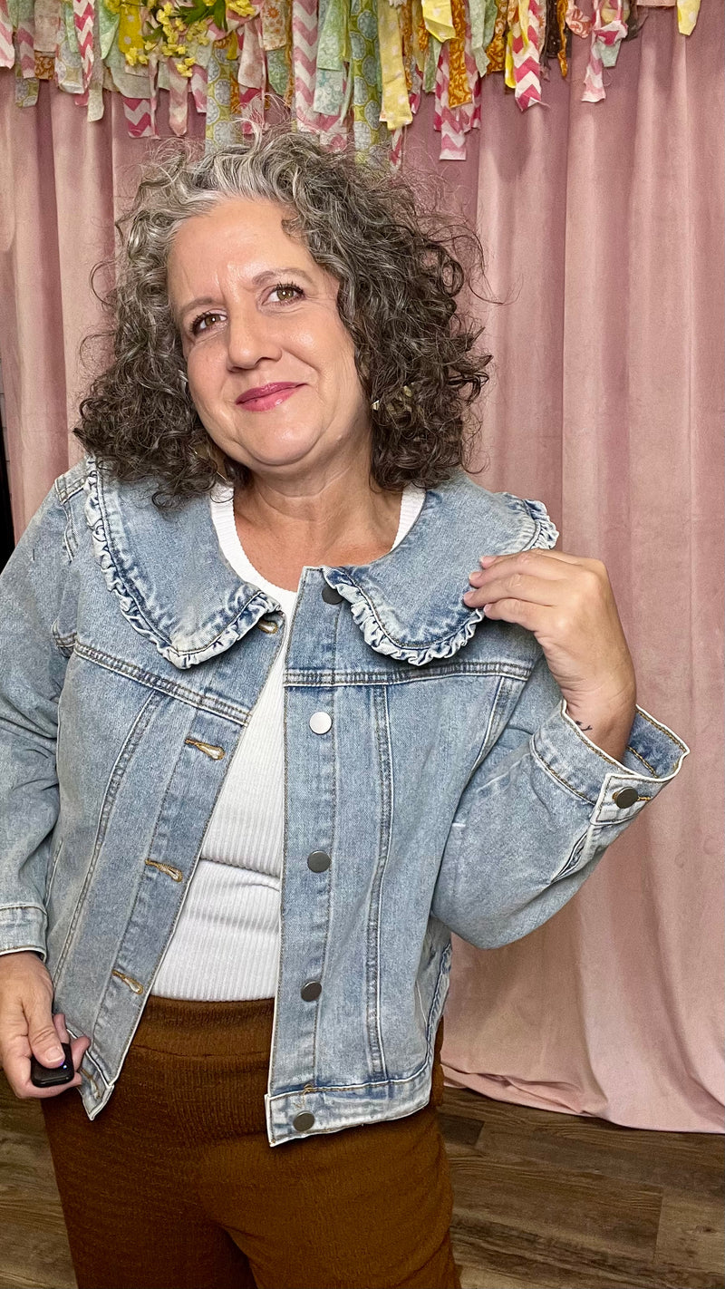 Frill Seeker Denim Jacket-Denim Jacket-Broken Boutique-Palestine-TX