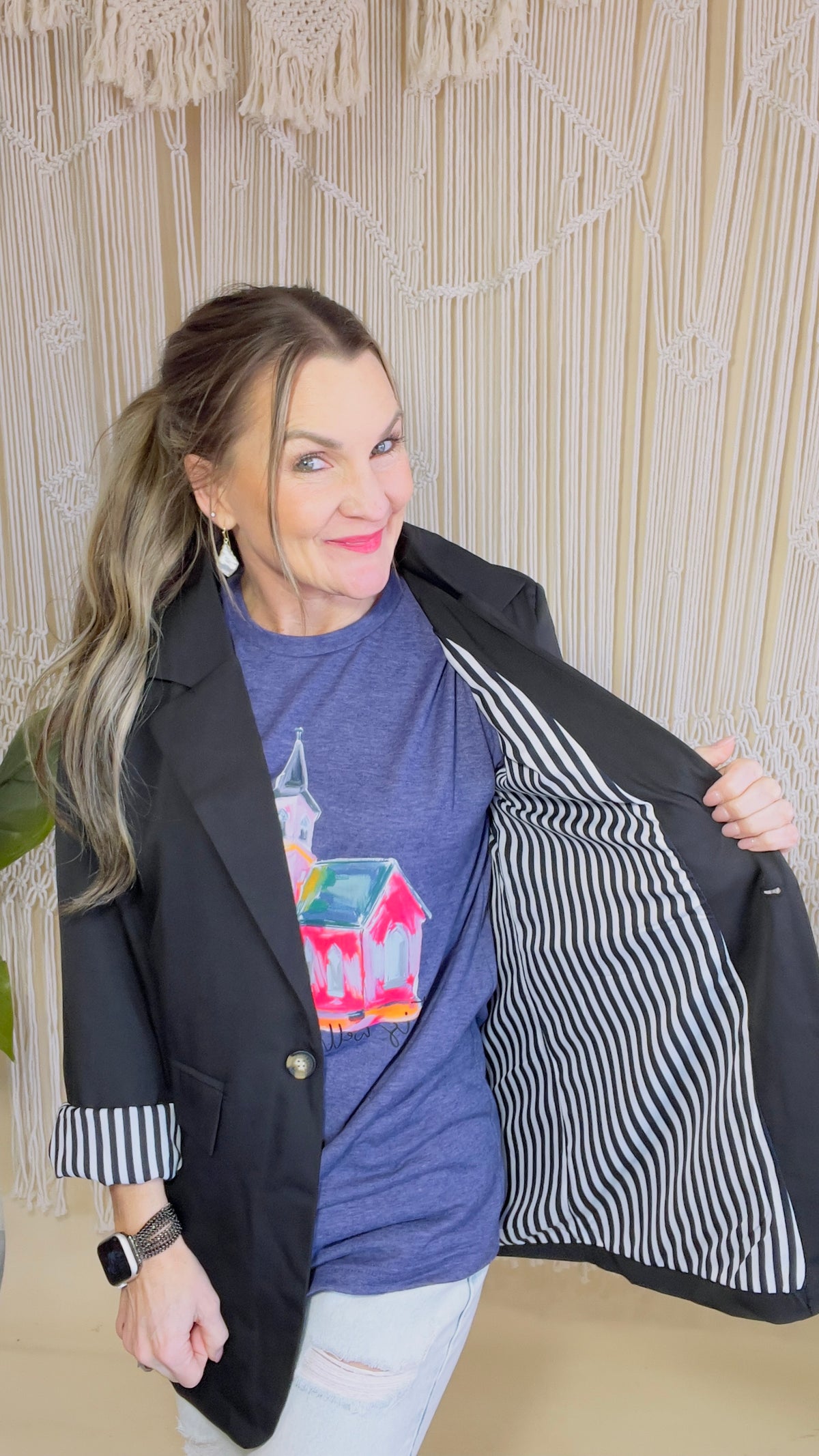 2-Black Single Button Blazer-Blazer-Broken Boutique-Palestine-TX