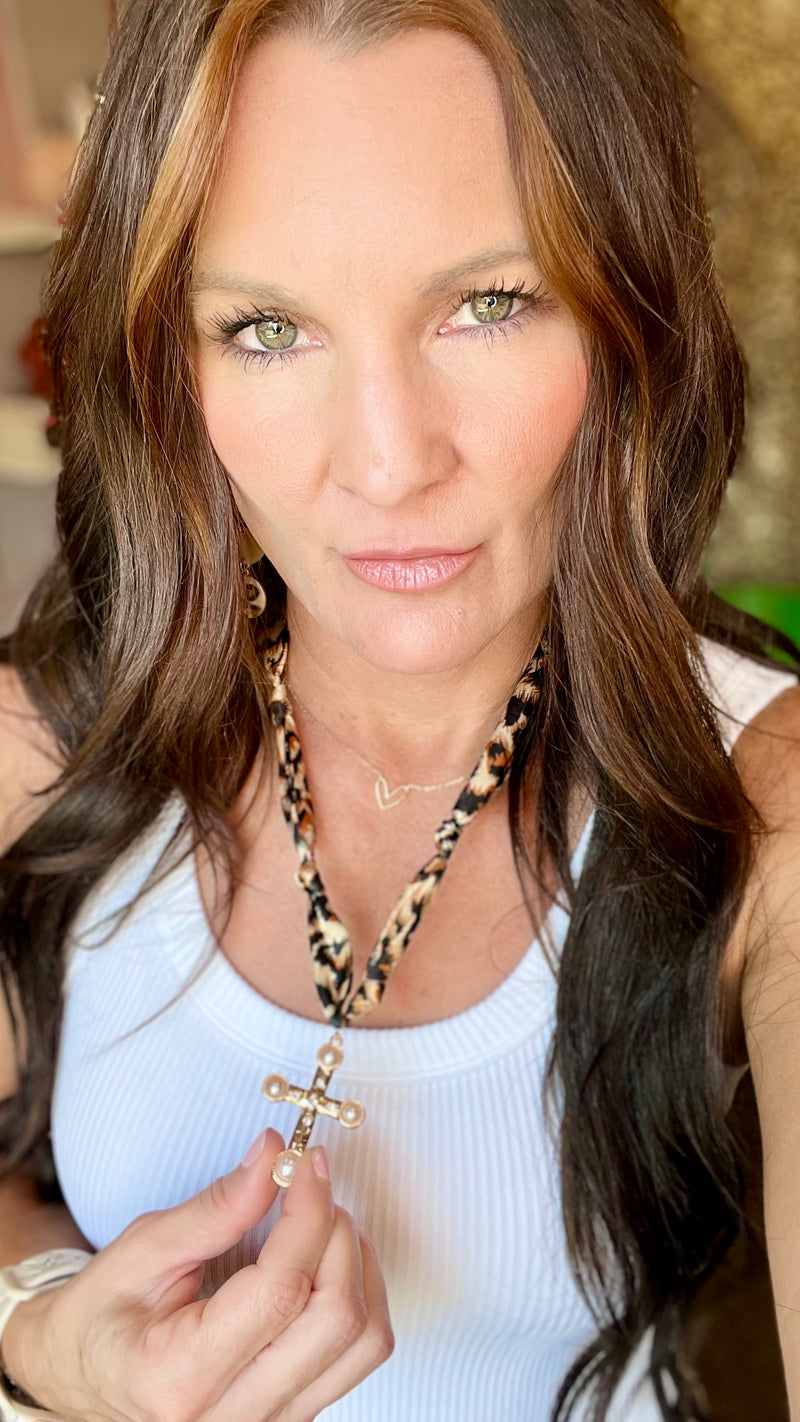 Leopard Cross Twilly Necklace