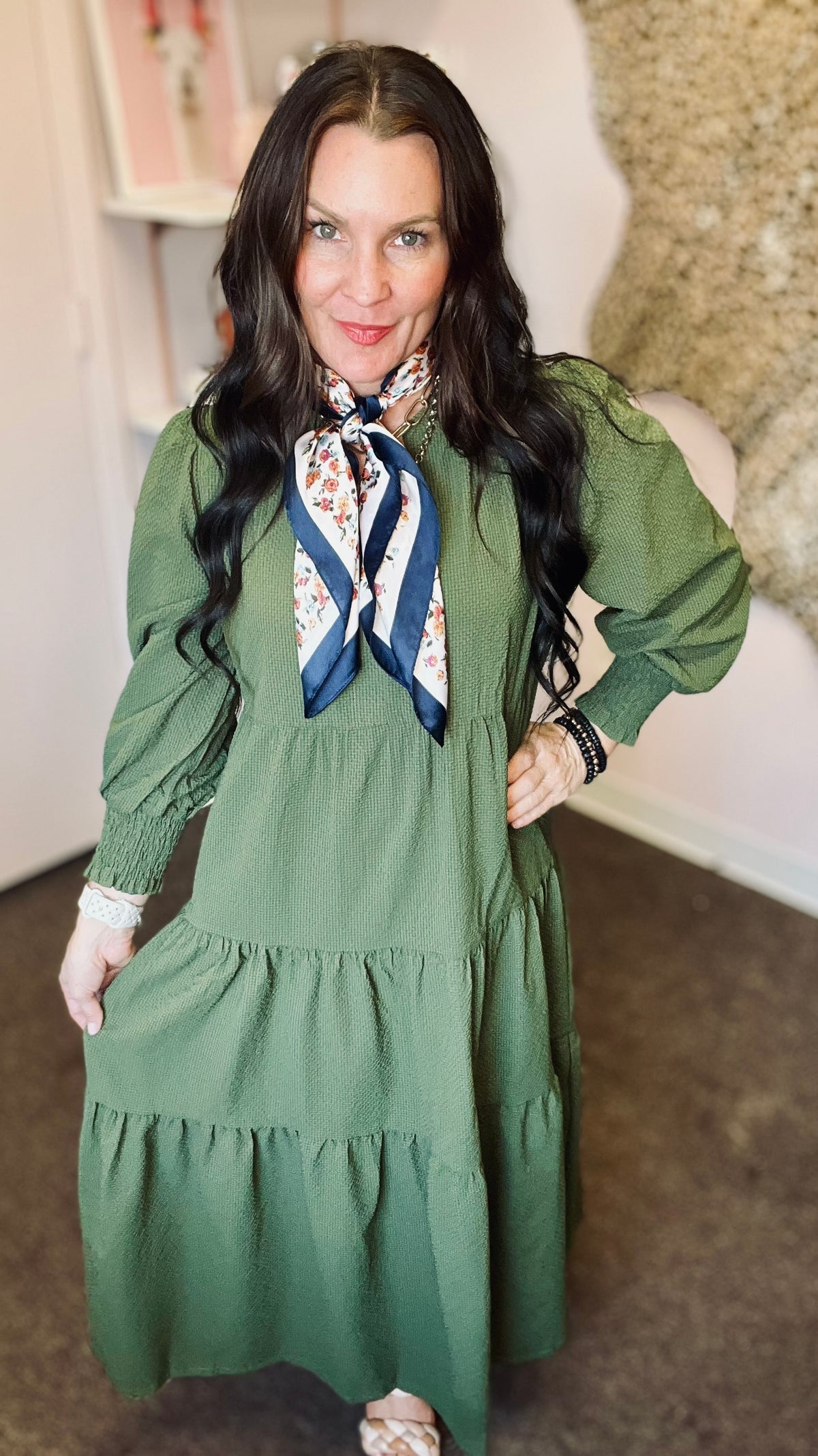 Olive Grove Midi Dress