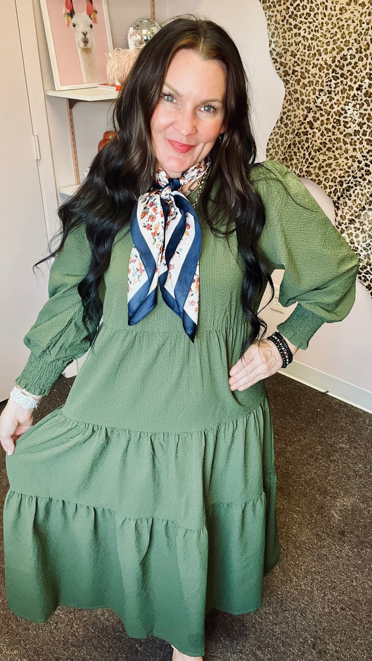 Olive Grove Midi Dress