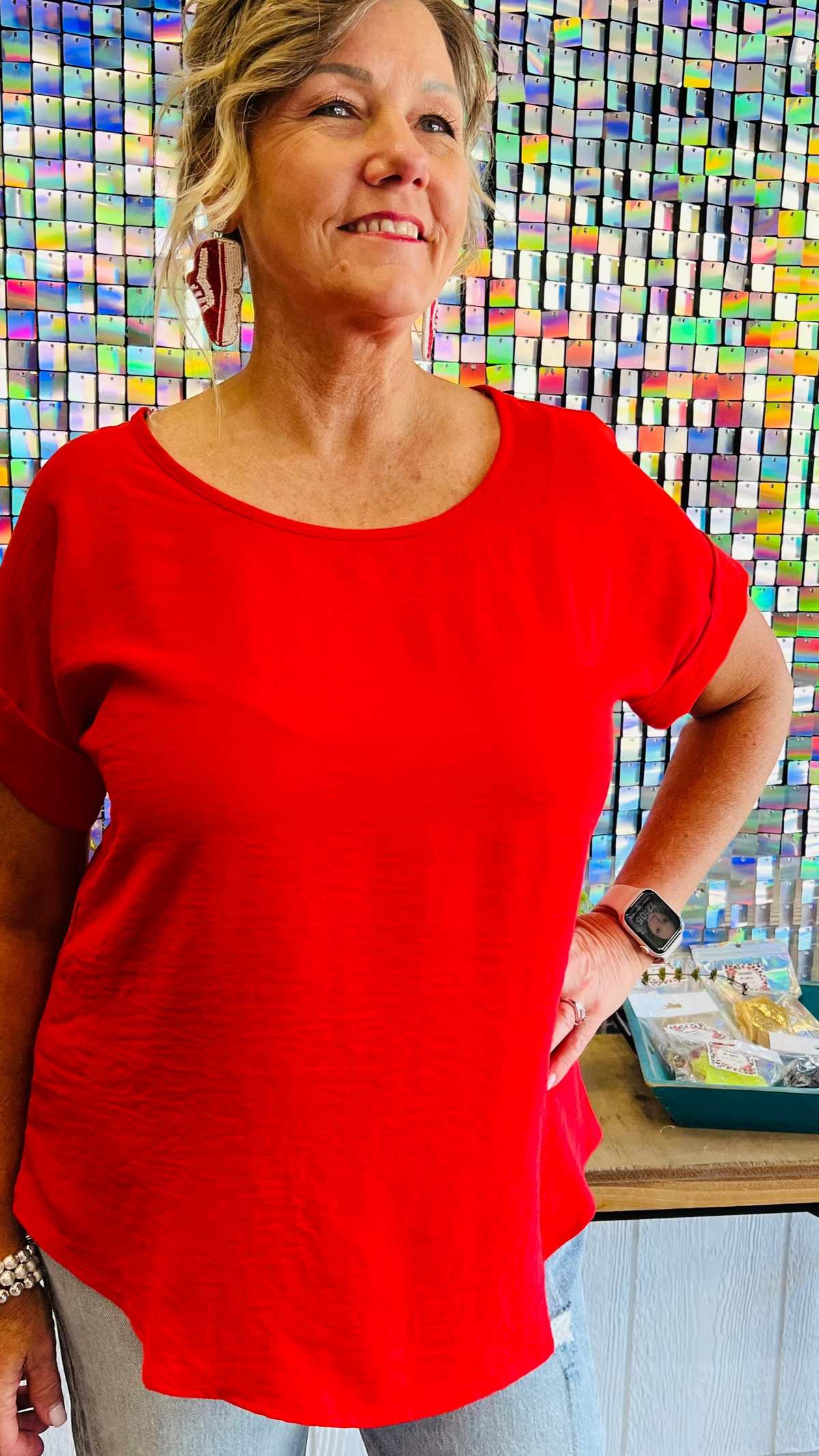 Red Celine Top-Blouses-Broken Boutique-Palestine-TX