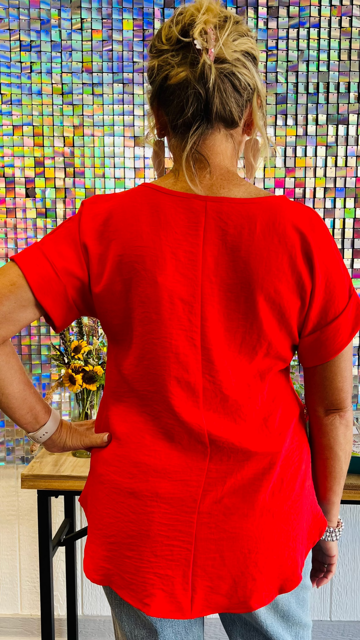 Red Celine Top-Blouses-Broken Boutique-Palestine-TX