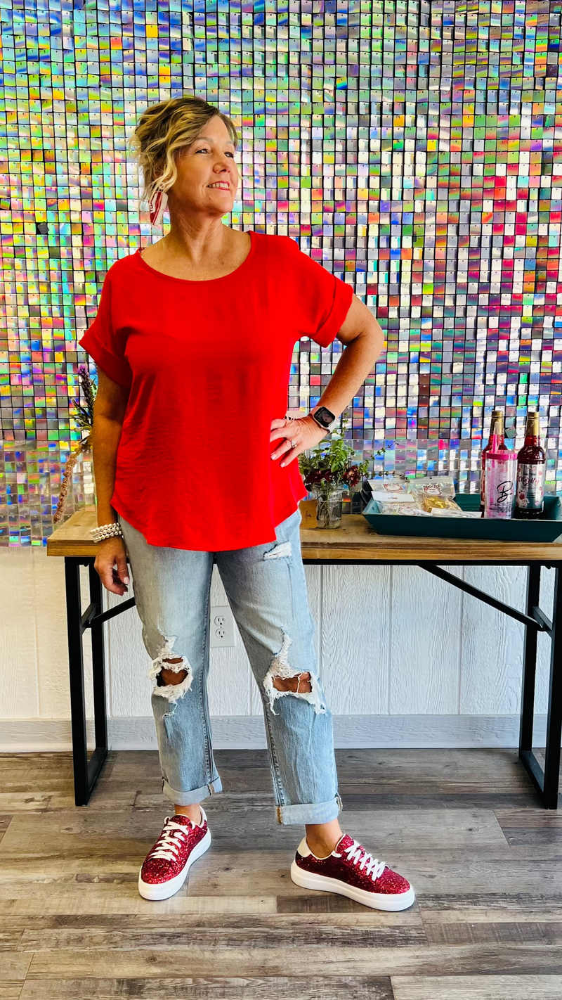 Red Celine Top-Blouses-Broken Boutique-Palestine-TX