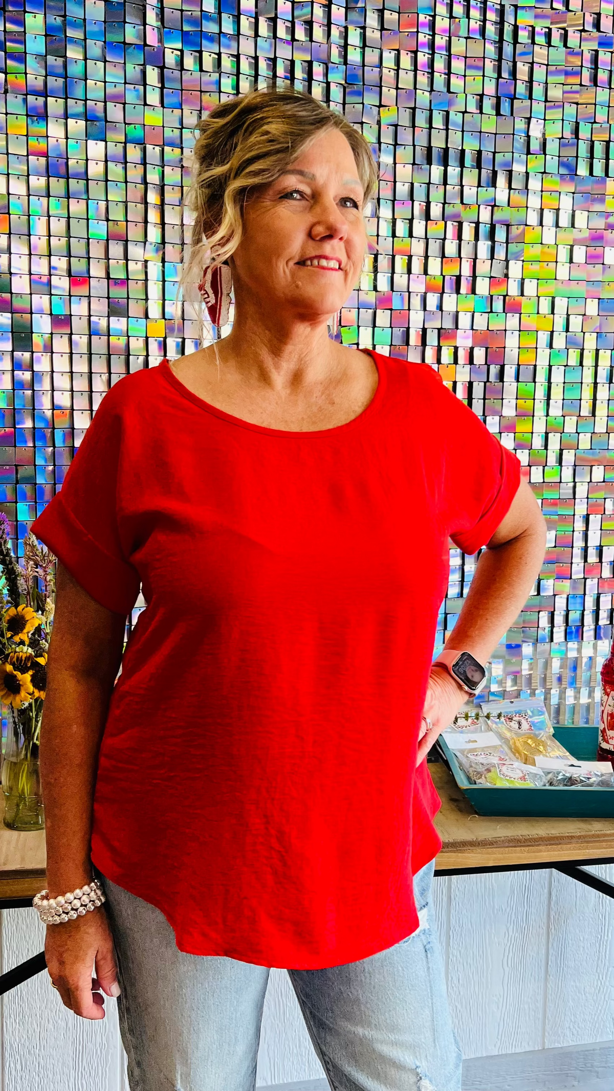 Red Celine Top-Blouses-Broken Boutique-Palestine-TX
