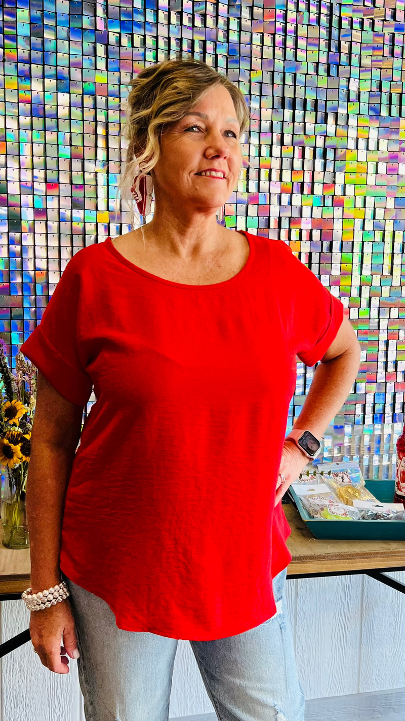 Red Celine Top-Blouses-Broken Boutique-Palestine-TX