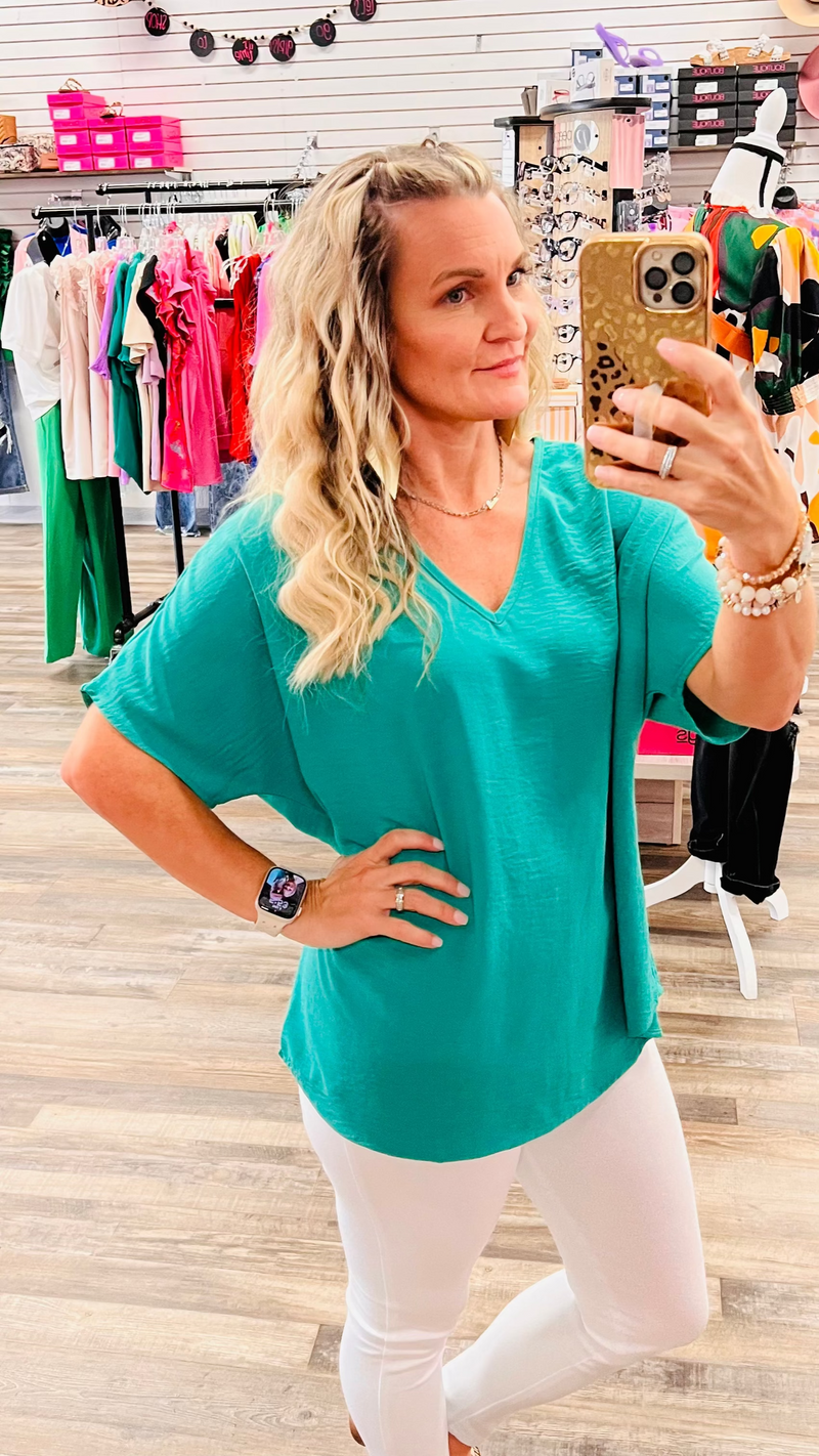 Kelly Green Ruth Top-Blouses-Broken Boutique-Palestine-TX