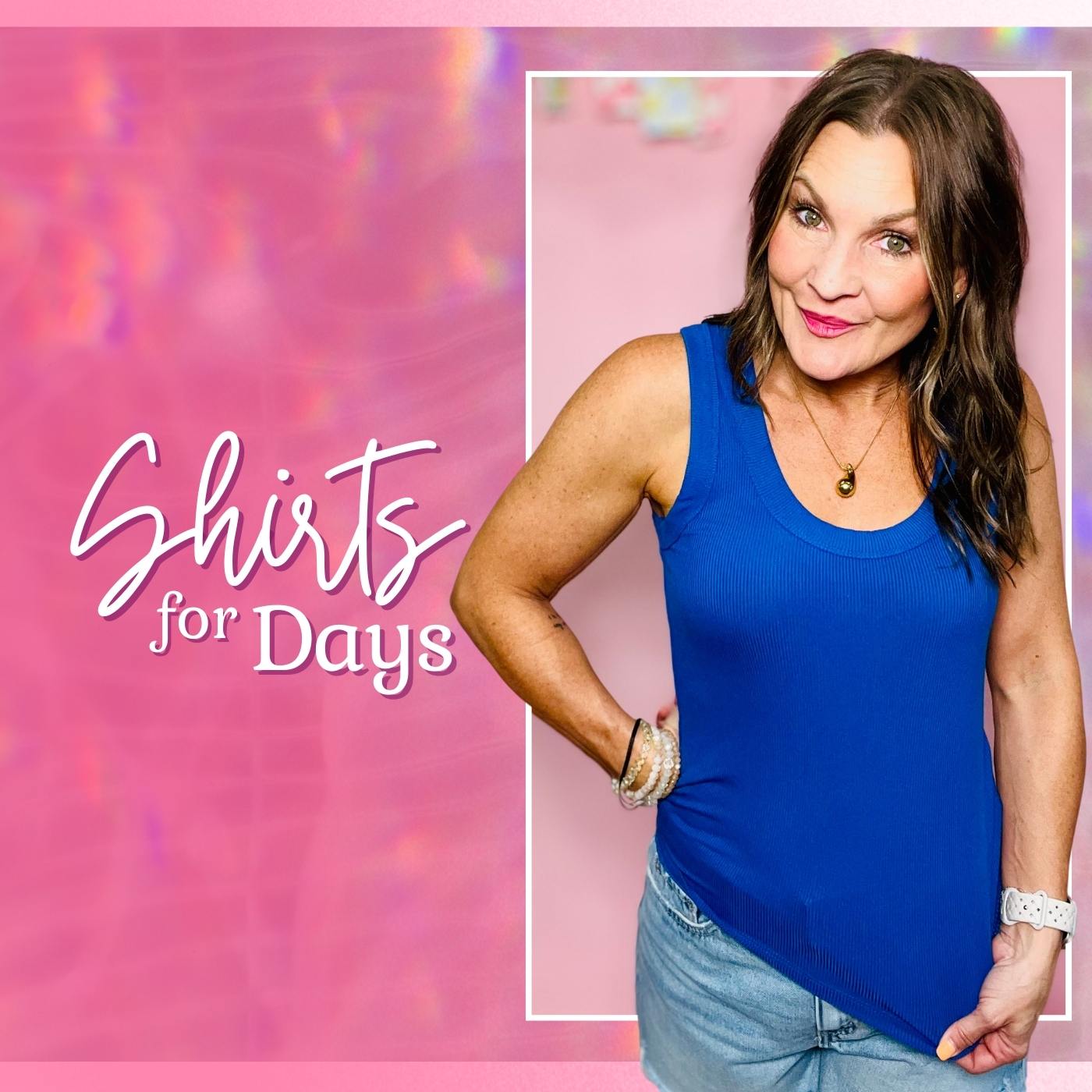 Promotional banner for 'Shirts for Days' with a woman in a blue shirt and smaller images of other women wearing shirts. | Broken Boutique | Women's Clothing store in Palestine, TX