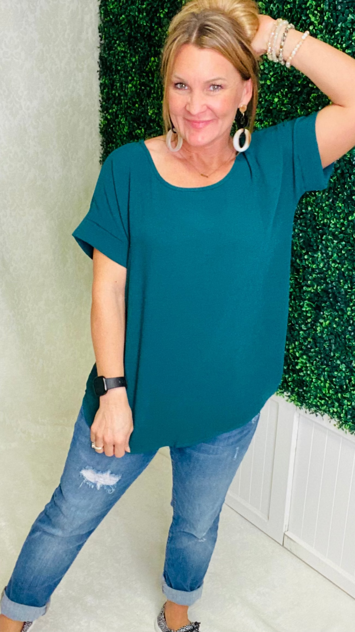 Hunter Green Celine Top-Blouses-Broken Boutique-Palestine-TX